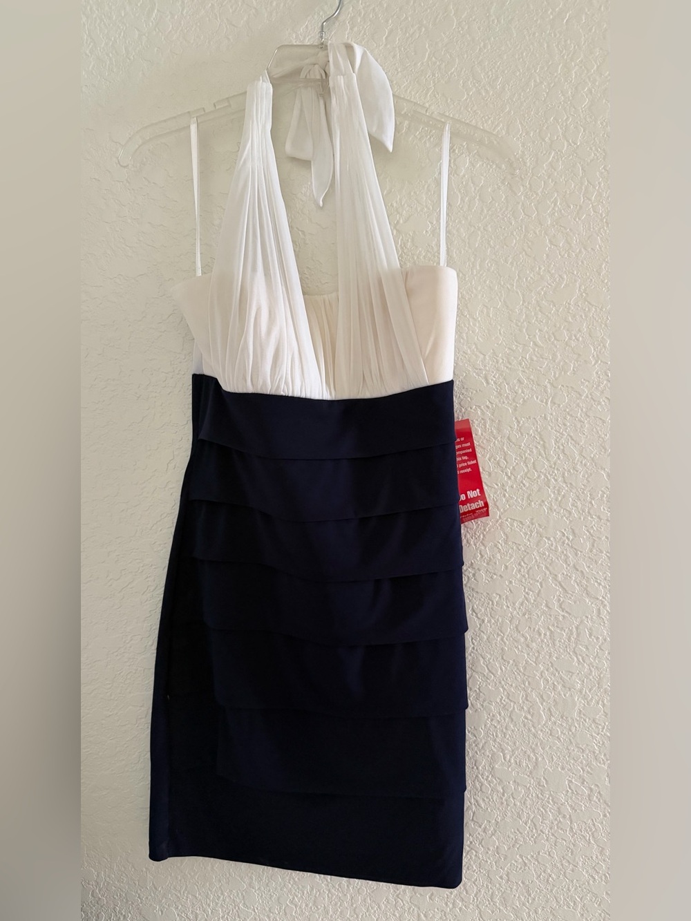 Sweet Storm Ivory and Navy Halter Tiered Dress
